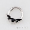 GOTHIC BAT WING BLACK HEART HINGED SEPTUM CLICKER RING 316L SURGICAL STEEL